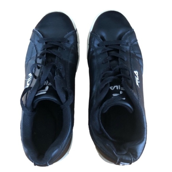 VINTAGE Fila Faux Leather Black Low Top Sneakers Size 7 - Picture 3 of 10